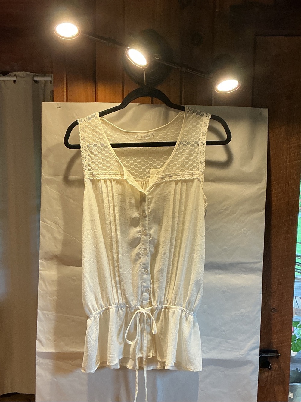 Blue Bird Cream Lace-Trim Button-Front Peplum Top